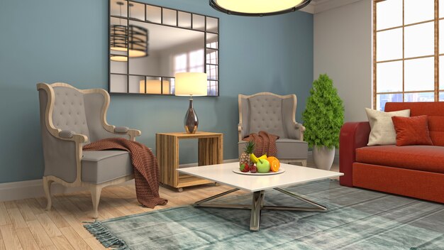 3d illustration of the living room interior