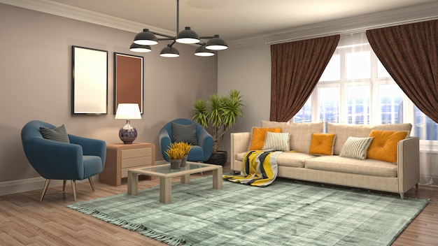 3d illustration of the living room interior