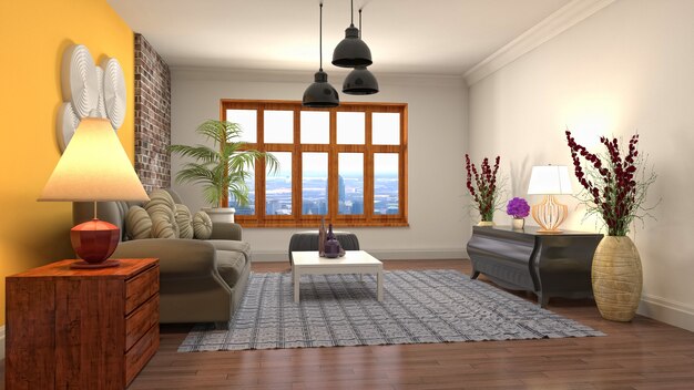 3d illustration of the living room interior