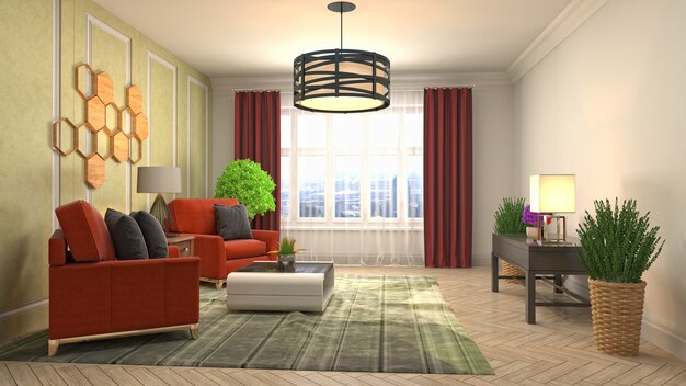 3d illustration of the living room interior