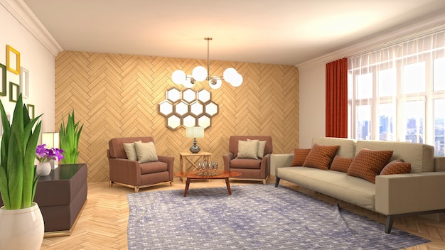 3d illustration of the living room interior