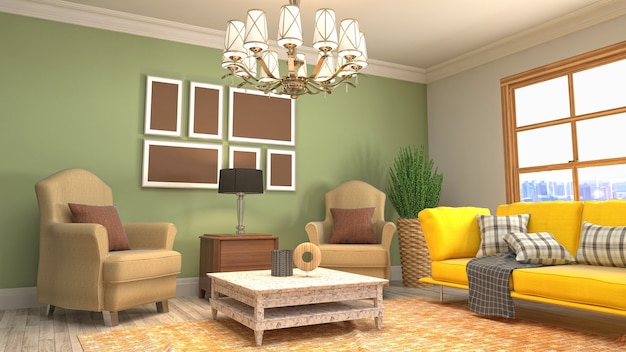 3d Illustration of the living room interior