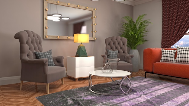 3d Illustration of the living room interior