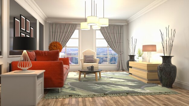 3d Illustration of the living room interior