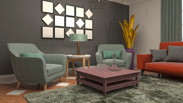 3d Illustration of the living room interior