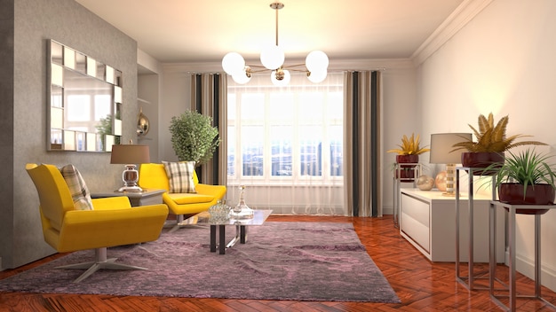 3d Illustration of the living room interior