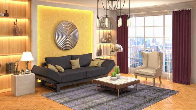 3d Illustration of the living room interior