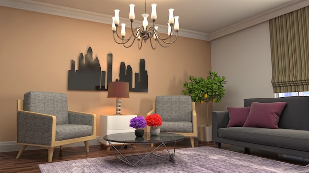 3d Illustration of the living room interior