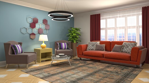 3d Illustration of the living room interior