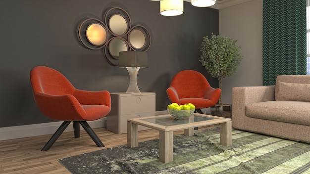 3d Illustration of the living room interior