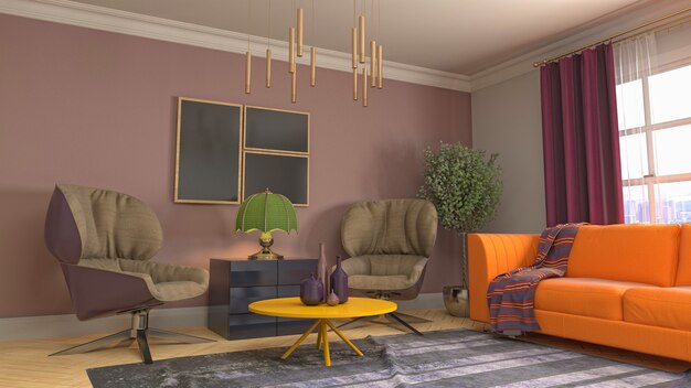 3d Illustration of the living room interior