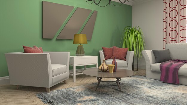 3d Illustration of the living room interior