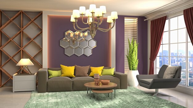 3d Illustration of the living room interior