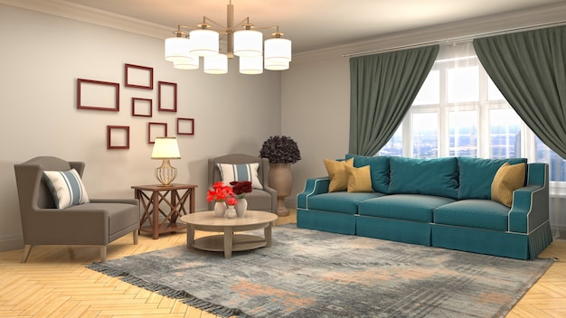 3d Illustration of the living room interior