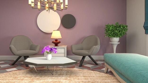 3d Illustration of the living room interior