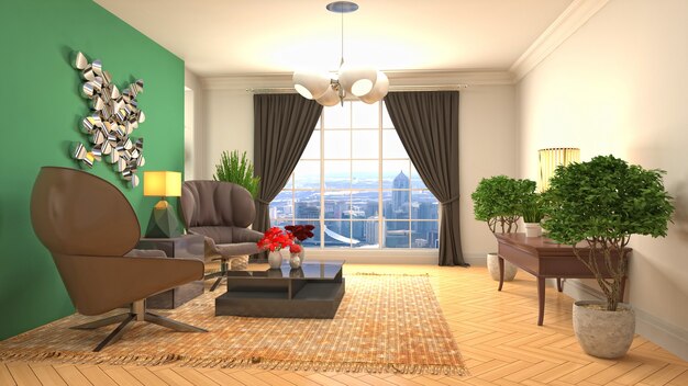 3D иллюстрации интерьера гостиной