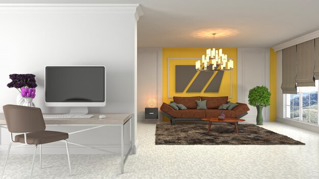 3D иллюстрации интерьера гостиной