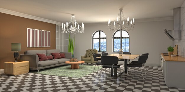 3d illustration of the living room interior