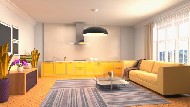 3d illustration of the living room interior