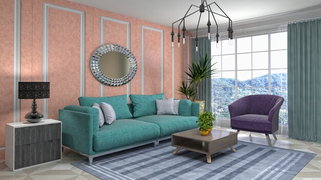 3d illustration of the living room interior