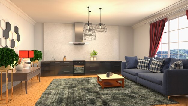 3d illustration of the living room interior