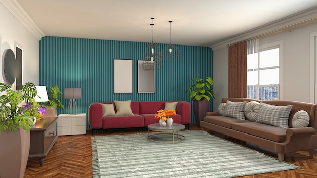 3d illustration of the living room interior