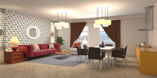 3d illustration of the living room interior