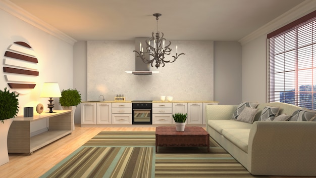 3d illustration of the living room interior