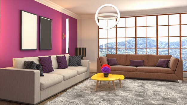 3d illustration of the living room interior