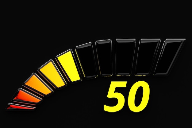 3d illustration loading bar with an indicator in the middle in
yellow zone rings of progress