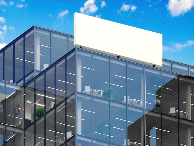 3Dイラストロゴモックアップ3Dサインビルオフィスまたはショップコンクリート壁