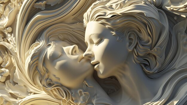 3d Illustration of a loving couple made in sculpture style