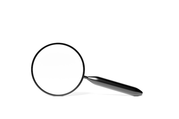 3D illustration of a magnifying glass with shadow on white isolated background