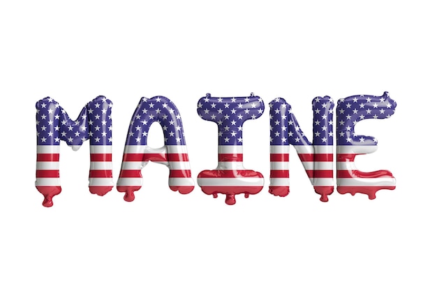 白い背景で隔離の米国旗の色とmaineletter風船の3dイラスト