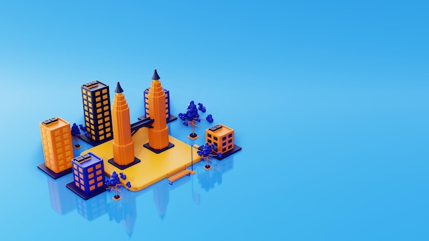 3d иллюстрация Малайзия фоновый город с башней петронас в качестве ориентира и деревьями синего цвета