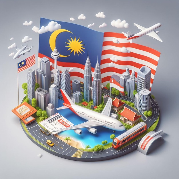 3D illustration of Malaysia gray backdrop