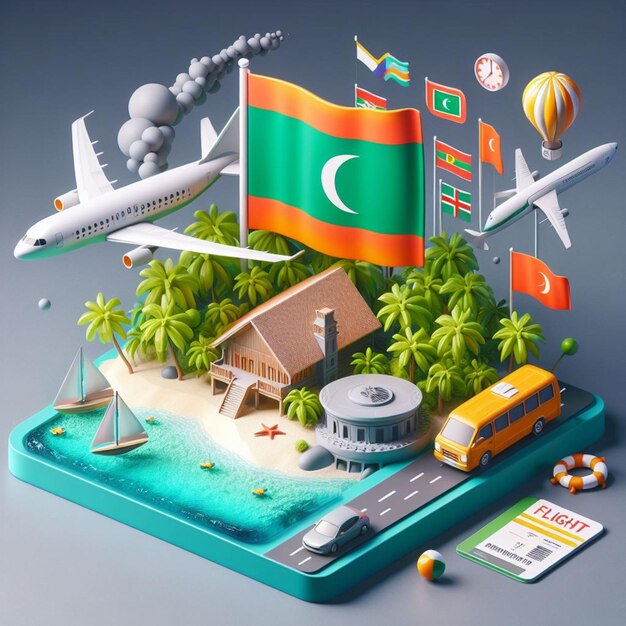 3D illustration of Maldives gray backdrop
