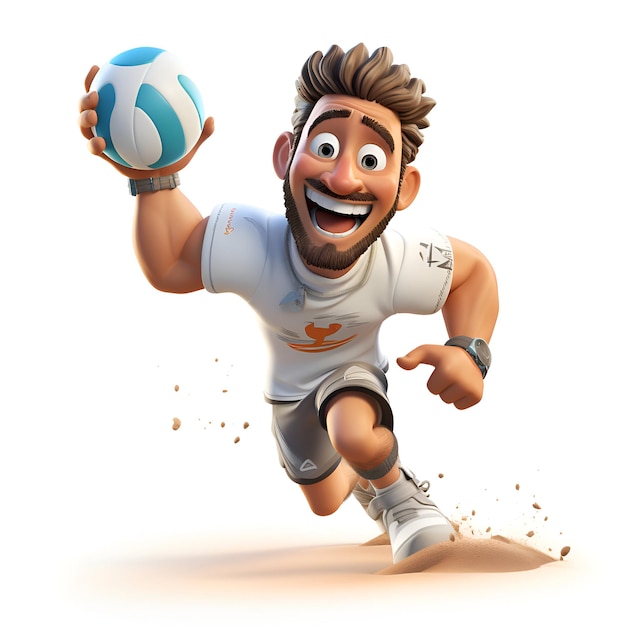 3D illustration of a male volleyball player with a ball in his hand