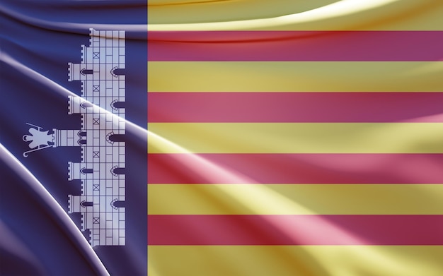 3d illustration of mallorca flag on wavy fabric