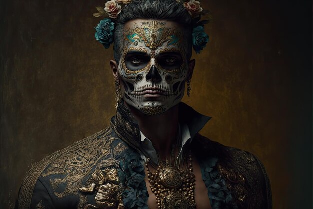 3D illustration of a man dressed for Mexican Day of the Dead