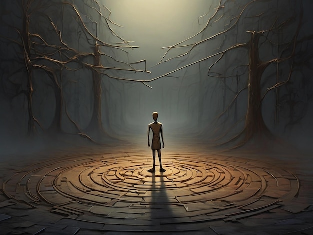 3d illustration of a man standing in the middle of a forest