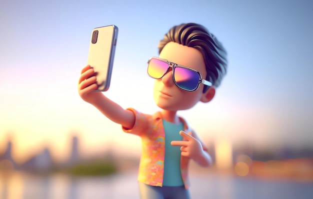 3d illustration man taking selfie