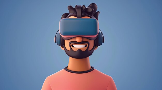 가상 현실 VR 헤드을 착용한 남자의 3D 일러스트레이션