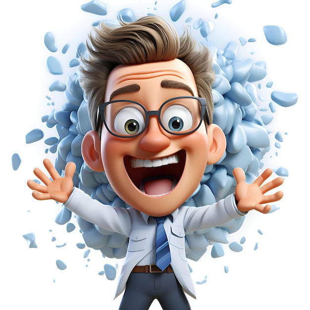 Photo 3d illustration of a man with a cloud of blue splashes