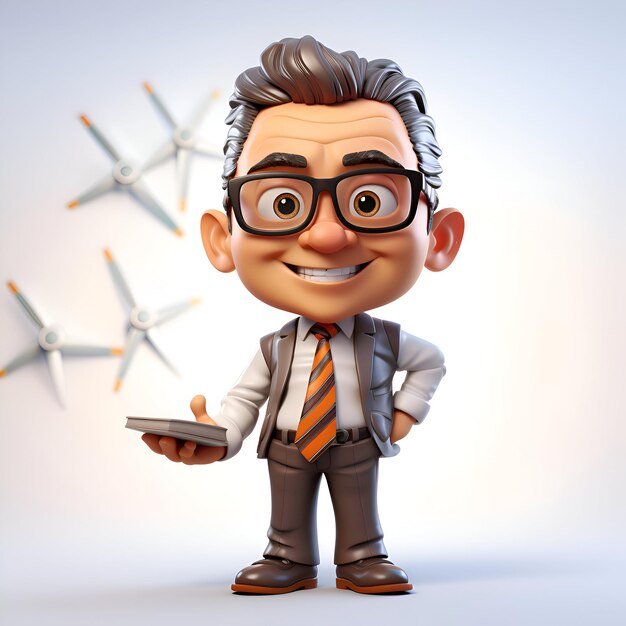 3D illustration of a man with glasses and using a mobile phone