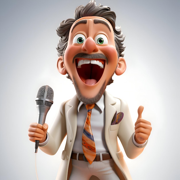 3D illustration of a man with a microphone and thumbs up gesture