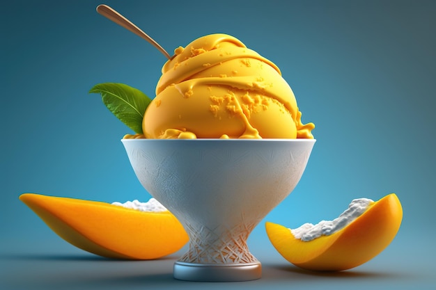 Photo 3d illustration mango ice cream isolated in the cup