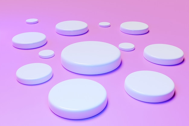 3d illustration of a   many white  scenes from a circle  on a  pink  background.