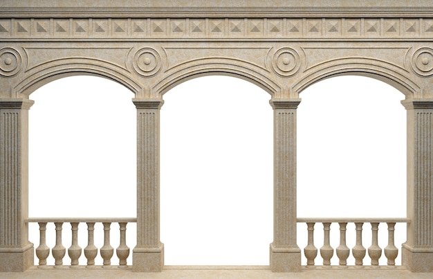 3d illustration. Marble antique wall arcade. Background banner. Poster. The architecture of the ancient world.