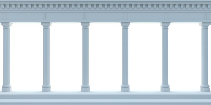 Photo 3d illustration. marble antique wall blue arcade. background banner. 